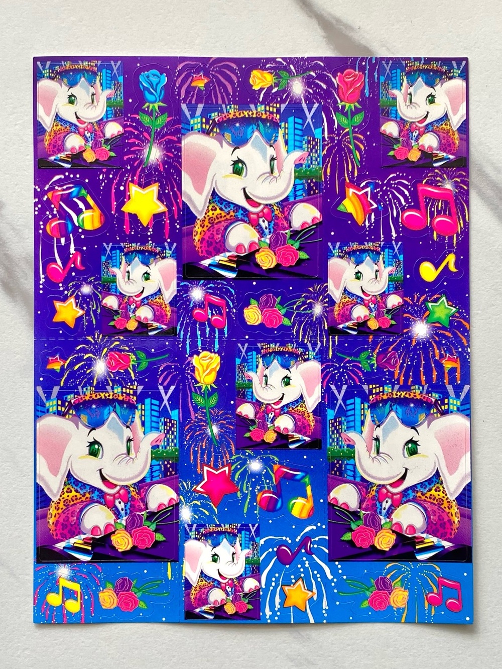 VTG Lisa Frank Elephant John complete sticker sheet